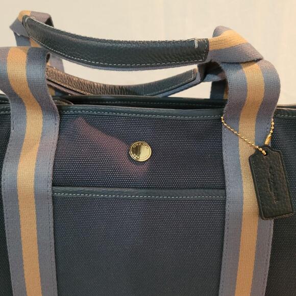 NWOT Coach Ellis Weekender Midnight Blue/Tan Canvas Leather - Picture 5 of 14
